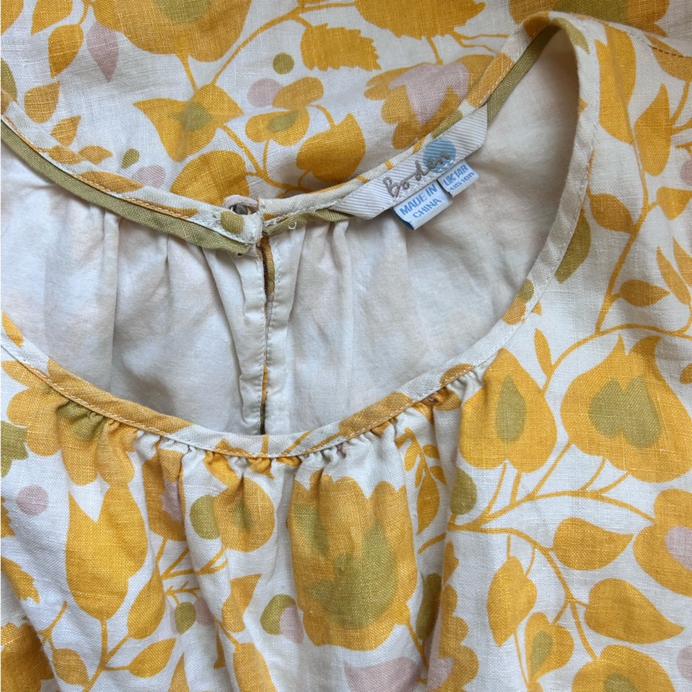Boden Floral Dress 100% Linen Yellow & White Garden Girly Geek Chic Nerd - Picture 12 of 12